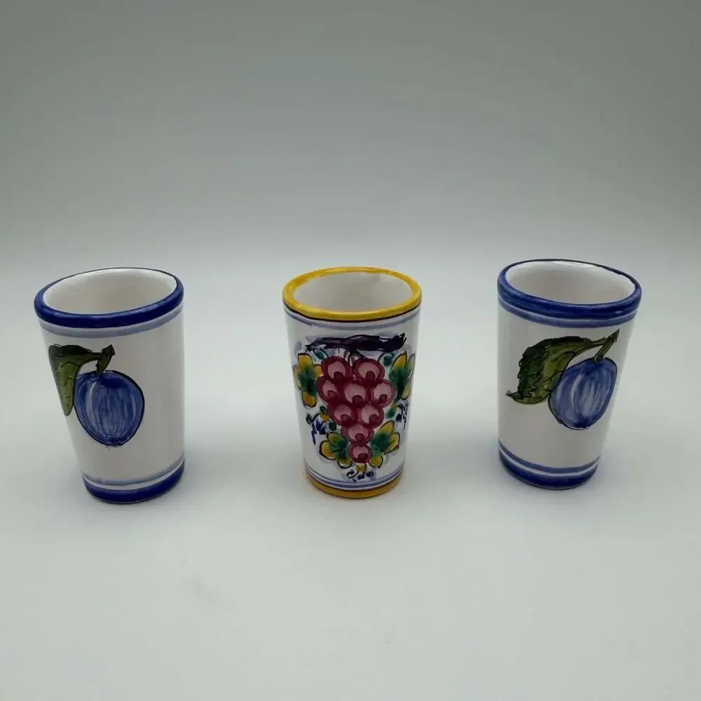 Vintage Ceramic Hand Painted Shot Glasses Liqueur Cups Set of 3 Fruit Motifs